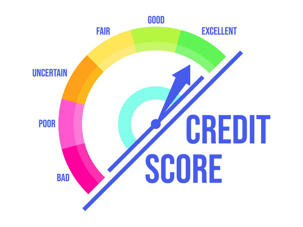 Excellent credit score. Credit rating indicator with a direction arrow from bad to excellent, isolated on white background. Credit score gauge. Design for apps and websites. Vector illustration - ベクター画像