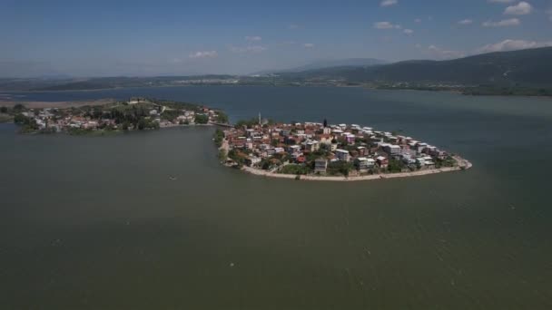 Drone view village in lake, village in the lake drone view, living area built into the lake, touristic resorts of turkey, summer holiday destinations with different construction - Video, Çekim