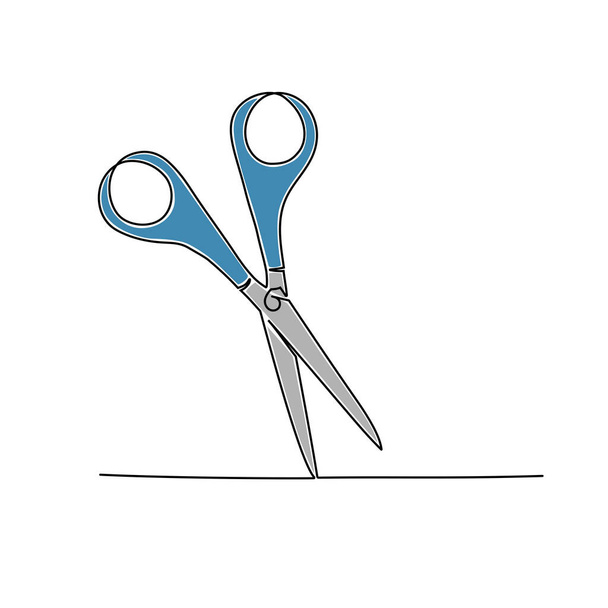 Continuous line drawing of scissors. Vector illustration - Vector, imagen