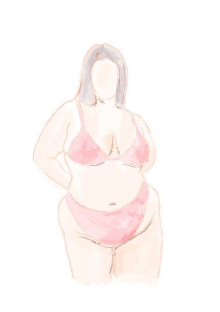 Digital drawing vector of plus size woman wearing a red bikini - Vetor, Imagem