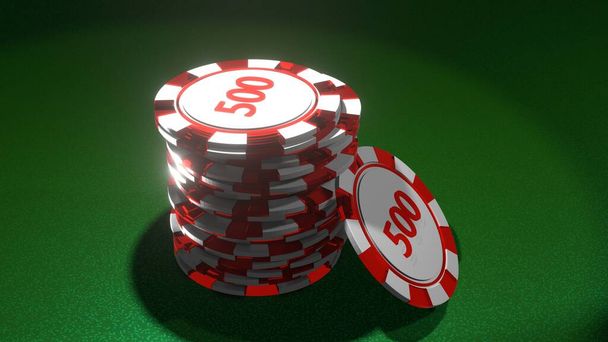 Poker chips on gambling table. Casino concept. Poker chips stack. Poker. - Foto, imagen