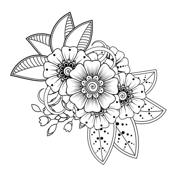 Floral Background with mehndi flower. Decorative ornament in ethnic oriental style, doodle ornament, outline hand draw. Coloring book page. - Vector, Imagen
