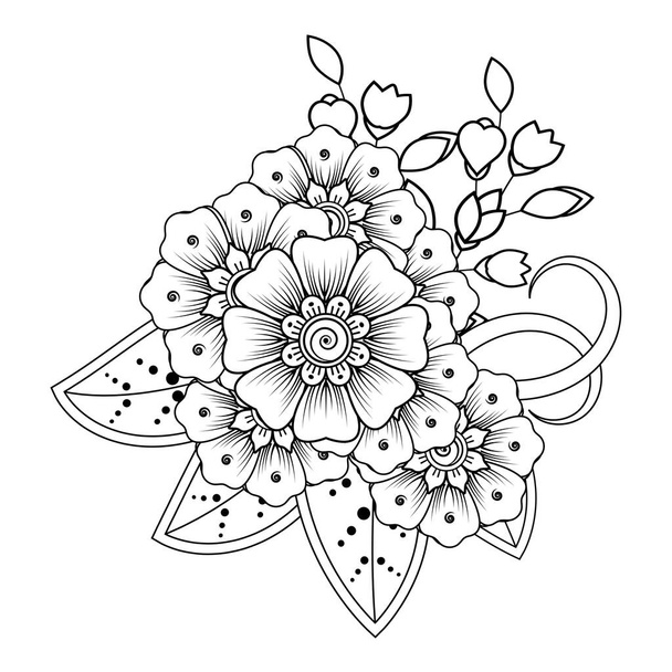Floral Background with mehndi flower. Decorative ornament in ethnic oriental style, doodle ornament, outline hand draw. Coloring book page. - ベクター画像