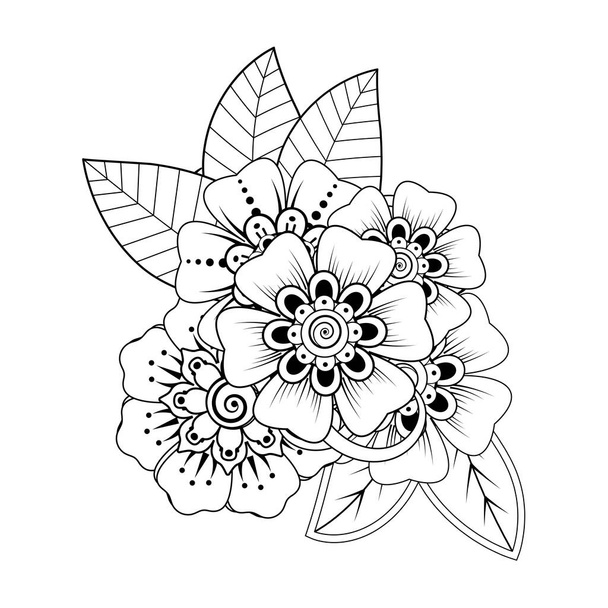 Floral Background with mehndi flower. Decorative ornament in ethnic oriental style, doodle ornament, outline hand draw. Coloring book page. - ベクター画像