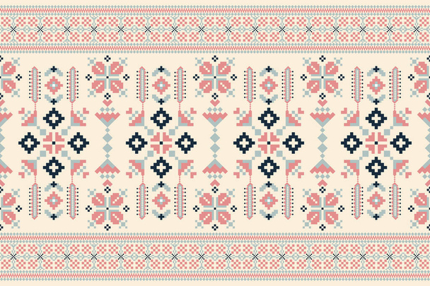 Beautiful floral cross stitch embroidery.geometric ethnic oriental pattern traditional.Aztec style abstract vector illustration.design for texture,fabric,clothing,wrapping,decoration,carpet.boho style - Vector, imagen