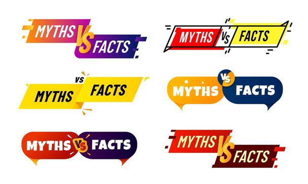 Myths vs facts icons. Truth and false badges. False information and lie versus true, fact checking, fake news and propaganda vector popup bubbles, social media rumors to truth comparing sign - Wektor, obraz