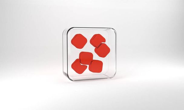 Red Sugar cubes icon isolated on grey background. Sweet, nutritious, tasty. Refined sugar. Glass square button. 3d illustration 3D render. - Foto, Imagem