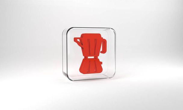 Червоний кавоварка - ікона мока, ізольована на сірому фоні. Квадратна кнопка скла. 3D-рендеринг. - Фото, зображення