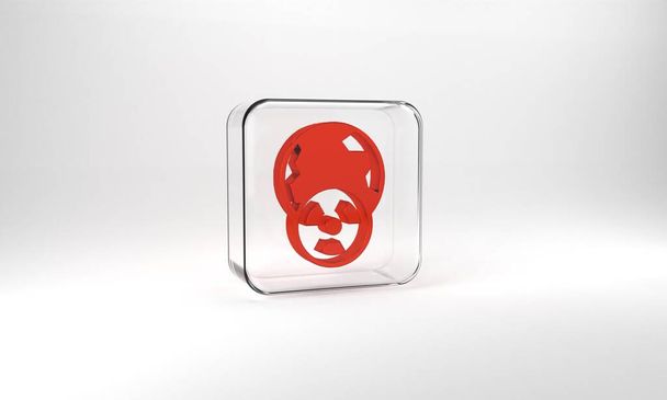 Red Planet earth and radiation symbol icon isolated on grey background. Environmental concept. Glass square button. 3d illustration 3D render. - Photo, Image