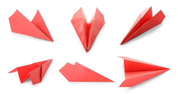Set of red paper plane isolated on white  - Fotografie, Obrázek