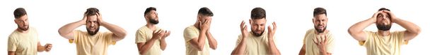 Set of stressed young man on white background - Foto, Bild