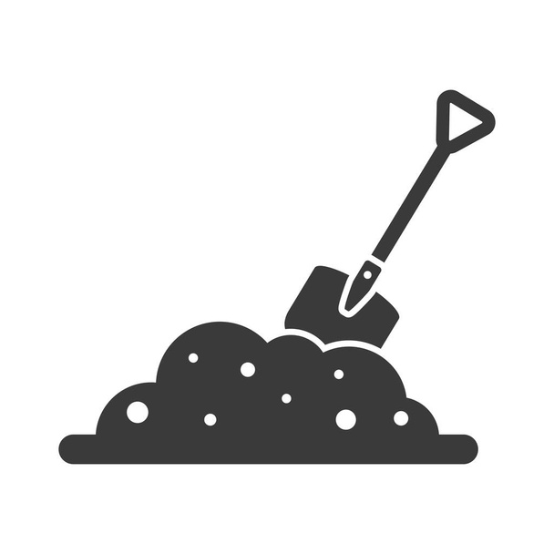 A pile of ground with a shovel glyph icon isolated on white background.Vector illustration. - Wektor, obraz