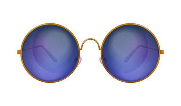 Realistic fashionable sunglasses with blue round lenses vector illustration - Vettoriali, immagini