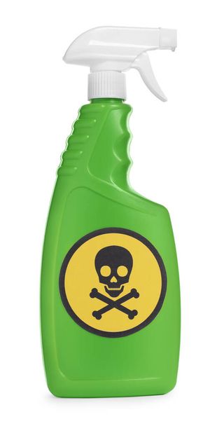 Bottle of toxic household chemical with warning sign isolated on white - Photo, Image