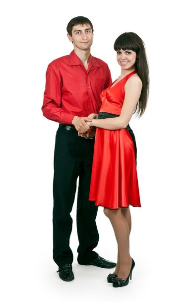 Man and woman in a red dress - Фото, зображення