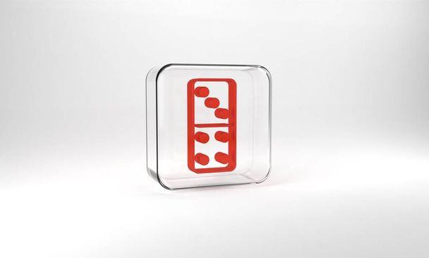 Red Domino icon isolated on grey background. Glass square button. 3d illustration 3D render. - Fotó, kép
