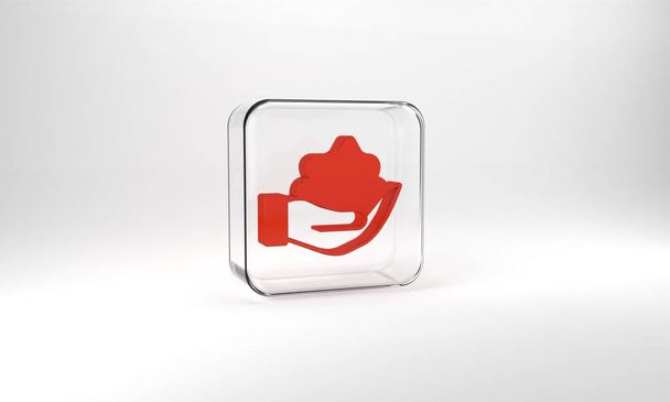 Red Shaving gel foam on hand icon isolated on grey background. Shaving cream. Glass square button. 3d illustration 3D render. - Foto, Imagen