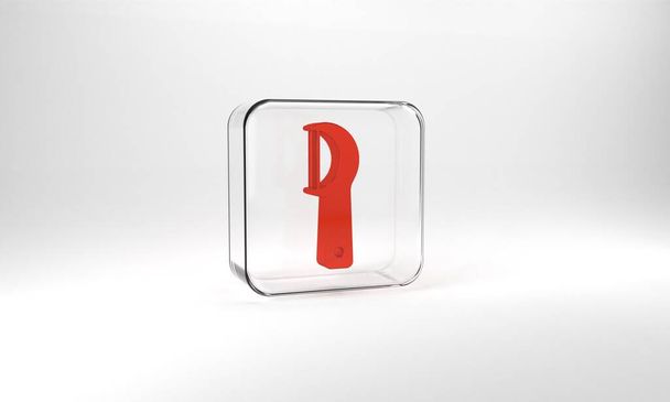 Red Dental floss icon isolated on grey background. Glass square button. 3d illustration 3D render. - Zdjęcie, obraz