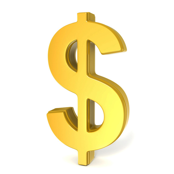 Symbol zlaté lesklé dolaru izolované na bílém - Fotografie, Obrázek
