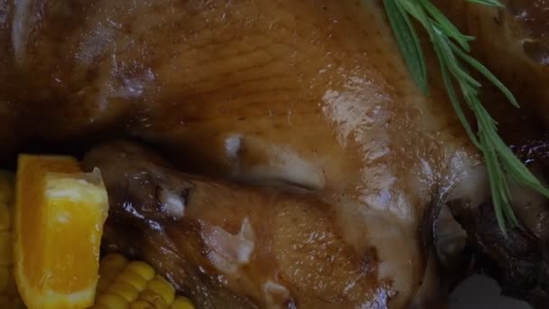 Roasted whole chicken or turkey.  Thanksgiving Day. Christmas. 4K - Footage, Video