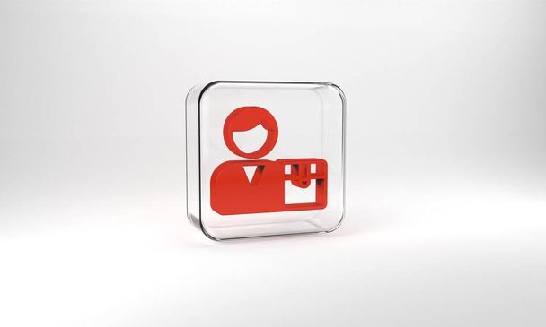 Red Buyer icon isolated on grey background. Glass square button. 3d illustration 3D render. - Valokuva, kuva