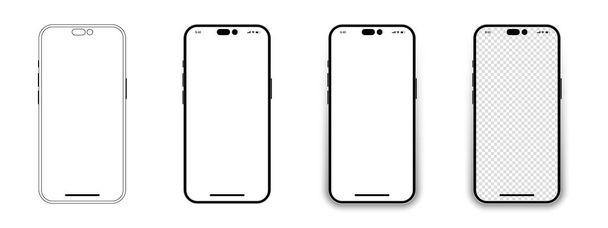 Joukko realistisia malleja älypuhelin läpinäkyvä näytöt. Älypuhelimen mallikokoelma. Puhelinmallinnus edessä. Varjostettu matkapuhelin. Realistinen, tasainen ja viiva tyyli. Vektori EPS 10 - Vektori, kuva