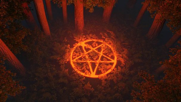 3d-render. Activation of the portal to summon a demon in the forest thicket. - Foto, immagini