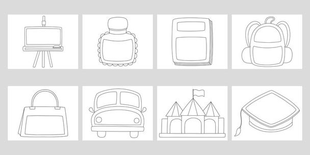 Set vector illustration, frame and coloring, black lines for coloring, art for kids, kids activities, worksheet decoration, elements for teacher and more. - Vettoriali, immagini
