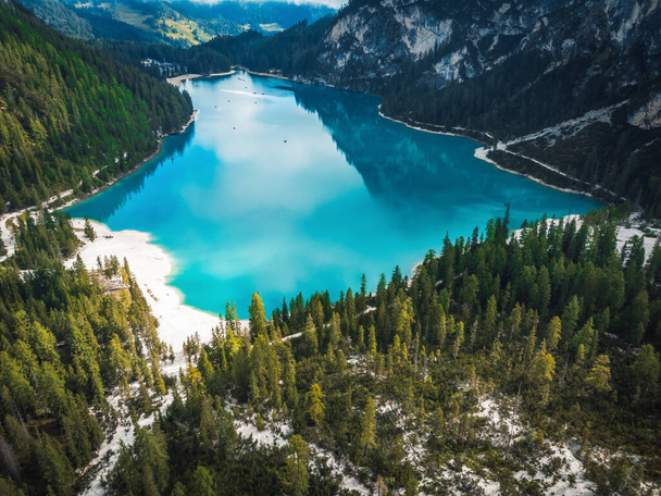 a fantastic view on the braies lake - 写真・画像