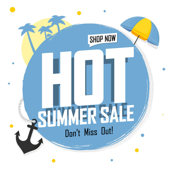 Hot Summer Sale, korting poster ontwerp sjabloon, winkel aanbieding banner. Seizoen winkelen, promotie banner, vector illustratie. - Vector, afbeelding