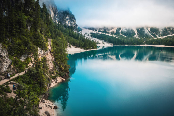 a fantastic view on the braies lake - 写真・画像