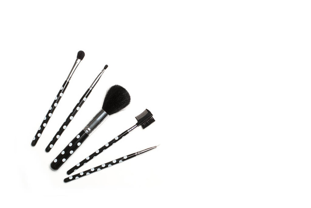 Make up brushes on a white background with copy space - Foto, Imagem