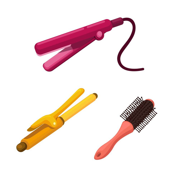 Hairstyling tools. hair straightener. hair curler and hairbrush symbol set illustration vector - Vektor, obrázek