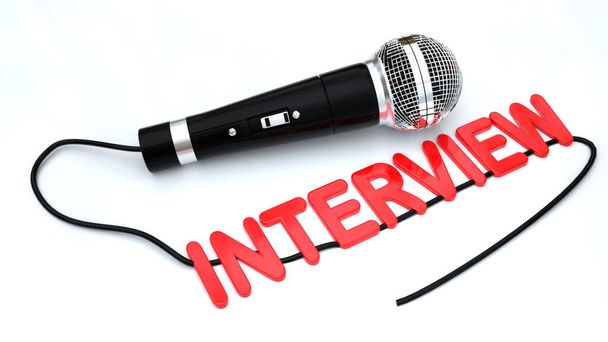 Microphone with Interview caption - Zdjęcie, obraz