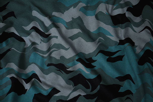 blue arctic navy military camouflage fabric texture - Photo, Image
