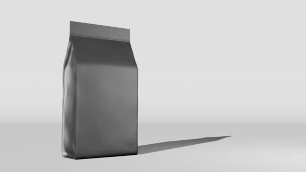 Ασημένιο κουτί στέκεται κάτω τσάντα τσάντα καφέ μαρκάρισμα 3D animation. Σχεδιασμός συσκευασίας Merchandise.Blank κόκκους καφέ φύλλο Τσάι σνακ φακελάκι προϊόν πρότυπο κατάστημα παράδοση πώληση έκπτωση επίδειξη - Πλάνα, βίντεο