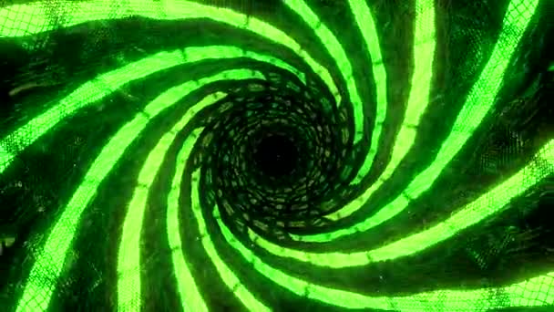 Un tunnel tourbillonnant bleu et vert. Conception. Les lignes lumineuses qui composent le motif kaléidoscope tournent à grande vitesse dans l'abstraction. Images 4k de haute qualité - Séquence, vidéo