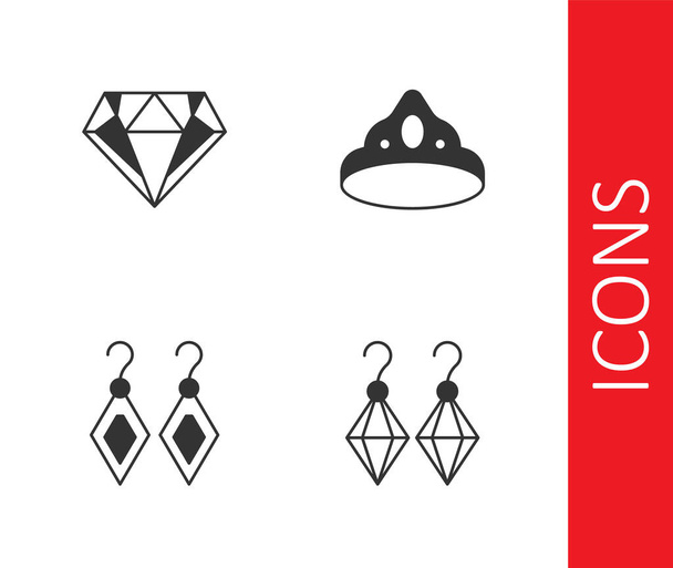 Set Earrings Diamond and King crown icon. Vector. - ベクター画像