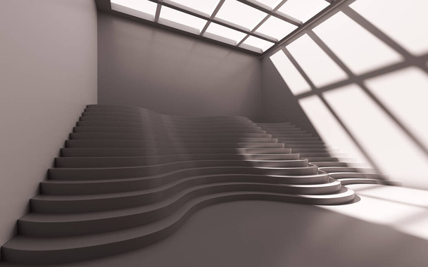 Empty room with curves and stairs, 3d rendering. Computer digital drawing. - Foto, imagen