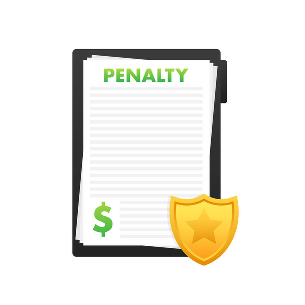 Penalty document with shield. Payment protection. Vector stock illustration - Vector, afbeelding