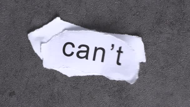 Replace the word CAN'T with the word CAN. Business concept with letters and wobbly paper. - Filmati, video