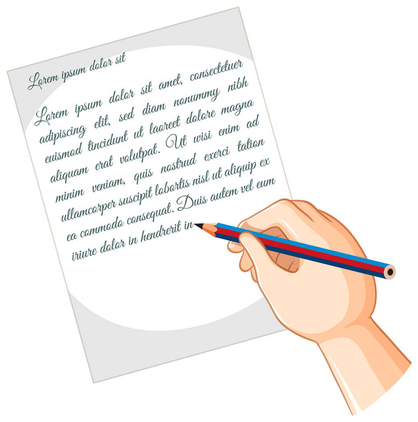 Human hand with pen writing on paper illustration - Вектор,изображение