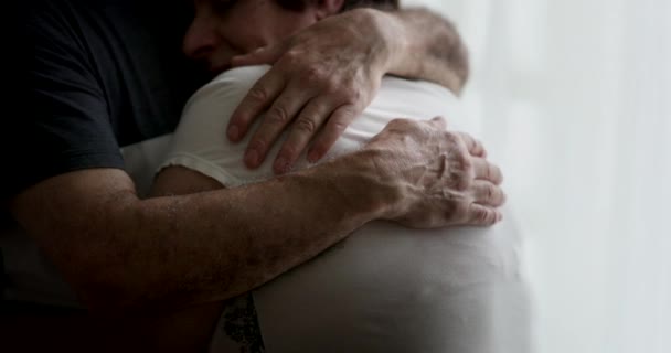 Married couple support, close-up senior husband hands hugging wife - Felvétel, videó
