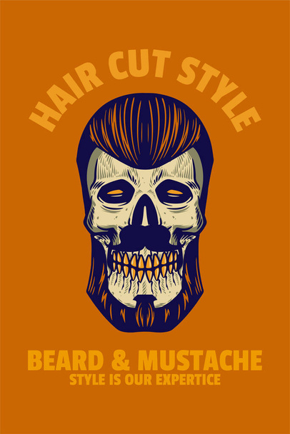 skull head with hair and beard card poster vector illustration - Vector, Imagen