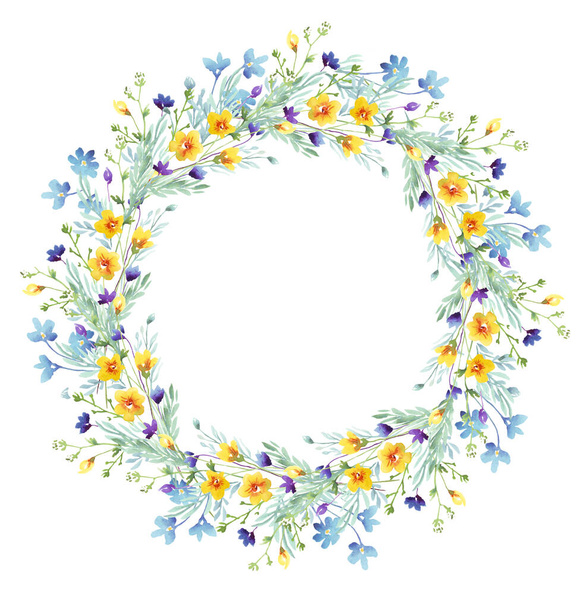 Wildflowers wreath. Watercolor clipart - Valokuva, kuva