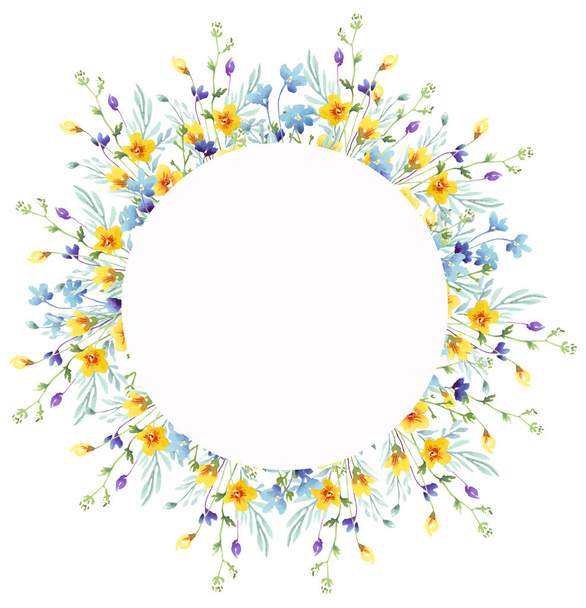 Wildflowers frame. Watercolor clipart - Foto, immagini