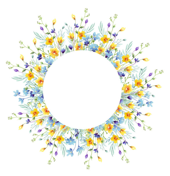 Wildflowers frame. Watercolor clipart - Фото, зображення