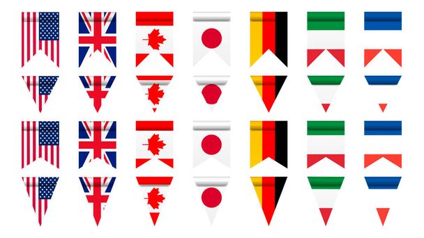 Zászlók az országok a Big Seven, elszigetelt fehér háttér, vektor illusztráció. - Vektor, kép