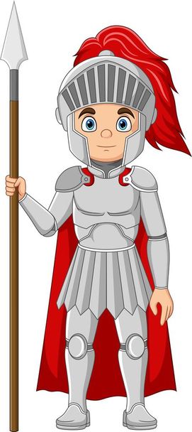 Vector illustration of Cartoon knight holding a spear - Vetor, Imagem