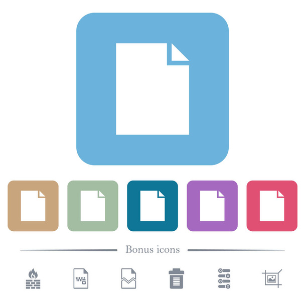 Empty document sheet solid white flat icons on color rounded square backgrounds. 6 bonus icons included - Vector, Image